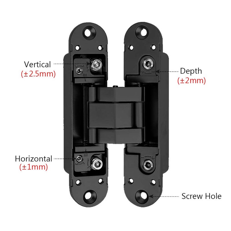 Alamic Invisible Hinges Concealed Door Hinge Heavy Duty Hidden Hinge Up to 132lbs 3-D Adjustable - Black -1 Pair - Image 3